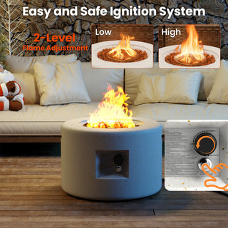 Round Terrazzo Propane Gas Fire Pit Protective PVC Cover, Lava Rocks Included