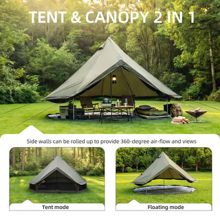 13.1FT 4-Season Bell Tent, Waterproof Canvas Glamping Yurt with Stove Jack, Green/Beige Family Camping Tent for 6-8 Persons Outdoor Camping & Parties