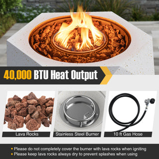 40000 BTU 28 Inch Hexagon Terrazzo Propane Fire Pit Table with Stainless Steel Burner