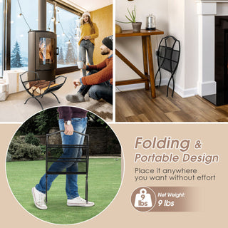 19 Inch Folding Fireplace Log Rack with Convenient Handle