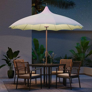 9FT Outdoor Gazebo Style Patio Umbrella With Lighting Function, Petal-Shaped Canopy, 360-Degree Rotation, And Tilt Adjustment