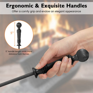 5-Pieces Fireplace Tool Set Indoor Outdoor Fire Place Set Tools with Aluminum Handles