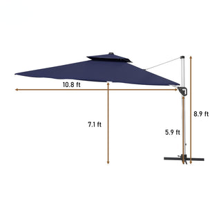 11ft Square Double-Tier Patio Umbrella with LED Lights – Red & Grey Outdoor Market Umbrella (Base Not Included)