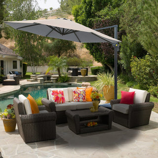 11ft Cantilever Patio Umbrella with Base – Outdoor Offset Market Umbrella with Crank Lift (Beige)