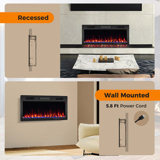 Electric Fireplace 40/50/60 Inches Recessed and Wall Mounted for 2 x 6 Ft Stud