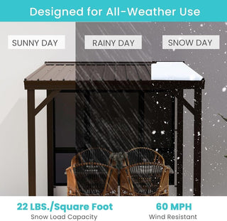 Wall-Mounted Hardtop Lean-to Gazebo with Gutters – Galvanized Steel Roof Outdoor Pergola Canopy