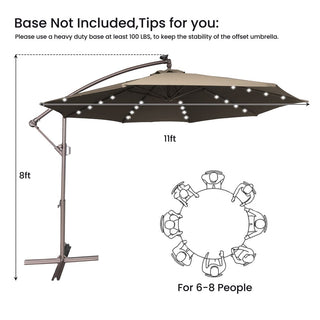 11 FT Steel Pole Solar LED Offset Patio Umbrella with 360° Rotation & Easy Crank – Outdoor Hanging Cantilever Umbrella for Patio & Garden