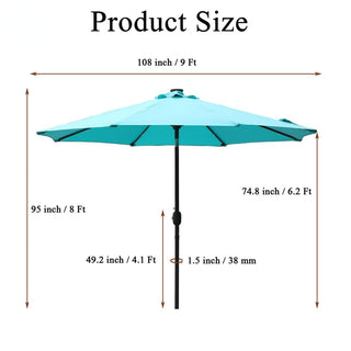 9ft Solar LED Patio Umbrella – Outdoor Market Umbrella with 32 LED Lights, Tilt & Crank
