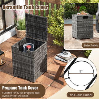 2-Piece Outdoor Rattan Fire Table Set 32 Inch Rectangle Gas Firepit with Tank Cover