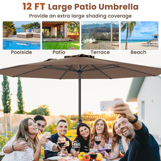 12 FT Patio Umbrella with Crank Handle & 8 Sturdy Ribs – Durable Outdoor Market Umbrella for Patio, Garden & Backyard