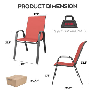 6-Piece Outdoor Patio Dining Chairs Set, Ergonomic Wide Seats, Waterproof Teslin Fabric & Rust-Resistant Metal Frame, 350 lbs Capacity