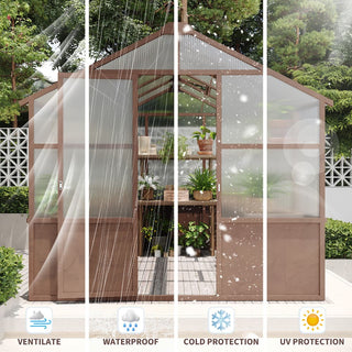 8x10 FT Wooden Walk-In Greenhouse Kit with 6mm Polycarbonate Panels, Adjustable Vent & Lockable Door