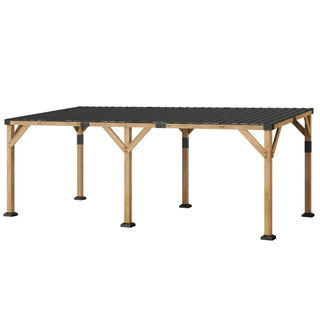 SkyHaven 20x10 FT Wood Lean-To Gazebo with Galvanized Steel Roof, Heavy-Duty Frame for Outdoor BBQ & Patio