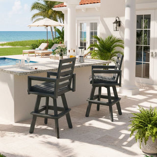 Outdoor 360° Swivel Bar Stool – All-Weather HDPE Patio Bar Chair with Ladder Back & Wood-Grain Finish