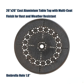 25" Round Ivory Cast Aluminum Outdoor Bistro Table with 1.9" Umbrella Hole, Standard Height for Patio, Balcony & Garden
