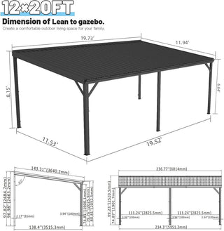 Wall-Mounted Hardtop Lean-to Gazebo with Gutters – Galvanized Steel Roof Outdoor Pergola Canopy