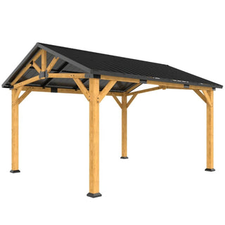 Cedarpinnacle 11X13 FT Outdoor Hardtop Gazebo with Sloped Metal Roof, Cedar Wood Frame, 8-Level Wind Resistance & Snow Load Capacity