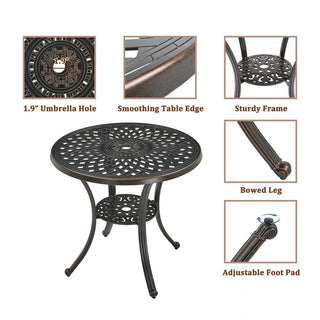 5-Piece Antique Bronze/White Cast Aluminum Outdoor Dining Set with 31" Round Table & 2 Dining Chairs for Patio, Garden & Balcony