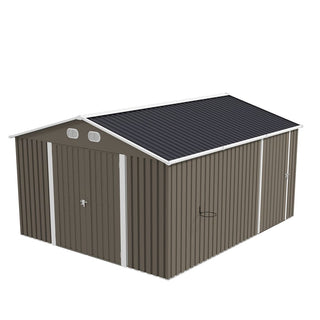 10x12 FT Outdoor Metal Storage Shed, Large Garden Shed with Sturdy Frame & Lockable Door, Weather-Resistant Tool Storage Shed for Backyard, Dark Gray/Brown