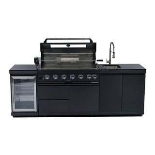 43-Inch Deluxe Outdoor Kitchen BBQ Island Grill, 6-Burner 85,000 BTU Stainless Steel Gas Grill with Wine Cooler, Refrigerator, Rotisserie Kit, Granite Countertop & Sink
