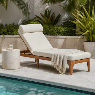 Outdoor Wood Chaise Lounge Chair, Adjustable Patio Recliner with Multi-Position Backrest, Sun Lounger for Poolside, Deck & Garden