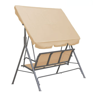 3-Person Beige Patio Swing Chair with Adjustable Waterproof Canopy for Outdoor Garden Backyard