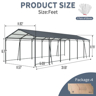 Mondawe Heavy-Duty Galvanized Steel Carport — Large Outdoor Garage for Cars, Trucks, Boats & Tractors