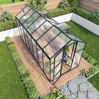 Walk-In Outdoor Polycarbonate Greenhouse with Aluminum Frame – Adjustable Vents, Lockable Door & UV Protection for Backyard