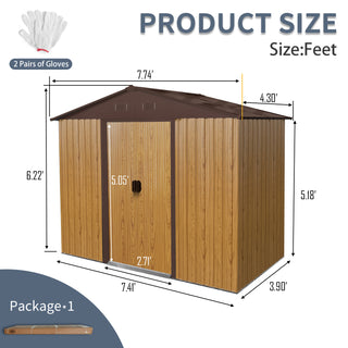 8X4 FT Outdoor Metal Storage Shed with Sliding Door and Foundation, Weatherproof Garden Tool Organizer for Backyard & Patio