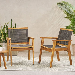 Outdoor Dining Chairs Set of 2, Teak Finish Wood Frame , Natural Courtyard Style, 400lbs Capacity