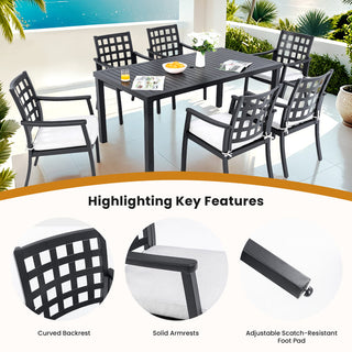 Modern Classic 2-Piece Cast Aluminum Outdoor Patio Chairs with Sunbrella Cushions – Textured Charcoal Black Finish
