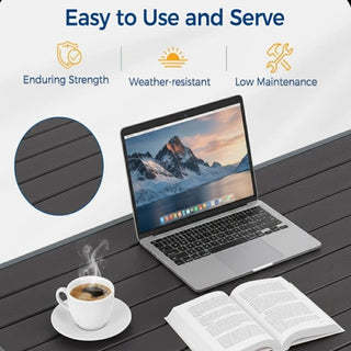 43" All-Weather Aluminum Patio Coffee Table, Modern White/Gray Rectangle Outdoor Table