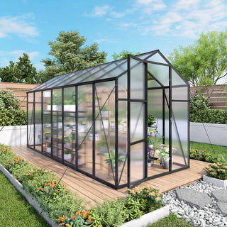 Walk-In Outdoor Polycarbonate Greenhouse with Aluminum Frame – Adjustable Vents, Lockable Door & UV Protection for Backyard