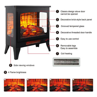 21-Inch Freestanding 3-Sided Electric Fireplace Stove Heater with 3D Flame Effect & Remote Control