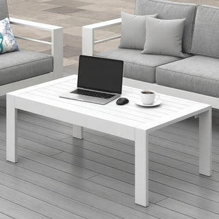 43" All-Weather Aluminum Patio Coffee Table, Modern White/Gray Rectangle Outdoor Table