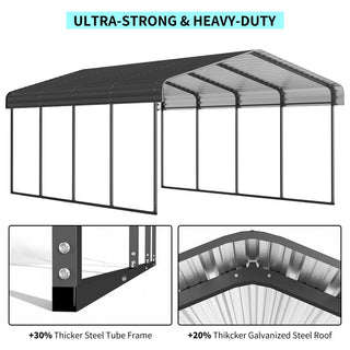 10x15/12x20 FT Heavy Duty Metal Carport with Galvanized Steel Roof and Reinforced Base for Cars, Boats & Trucks