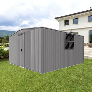 Mondawe 2-in-1 Metal Outdoor Storage Shed and Firewood Shed, Grey Dual-Use Design for Winter Use