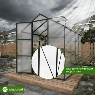 Walk-In Outdoor Polycarbonate Greenhouse with Aluminum Frame – Adjustable Vents, Lockable Door & UV Protection for Backyard