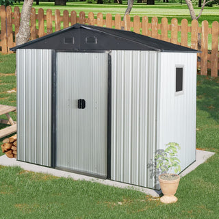 8X4 FT Outdoor Metal Storage Shed with Window and Metal Foundation for Backyard, Patio, Lawn