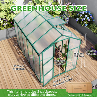 Walk-In Polycarbonate Greenhouse with Raised Base & Anchor Kit – Heavy-Duty Aluminum Greenhouse for Outdoor Backyard, All Seasons