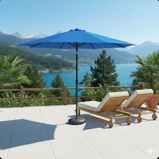 11 Ft Blue Solar LED Patio Umbrella with Crank Lift , Tilt * 8 Ribs, UV-Resistant Canopy