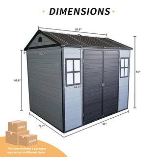 Upgraded 8x6ft Outdoor Resin Garden Shed with Floor and 2 Windows, Plastic Patio Outdoor Storage Shed with Lockable Door for Garden Tools, Bicycles, Trash Cans, Grey+Black