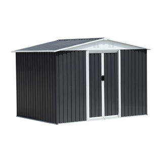 8x6 FT Dark Grey Aluminum Garden Shed with Apex Roof & Sliding Door, Outdoor Storage Shed for Backyard, Patio & Tools