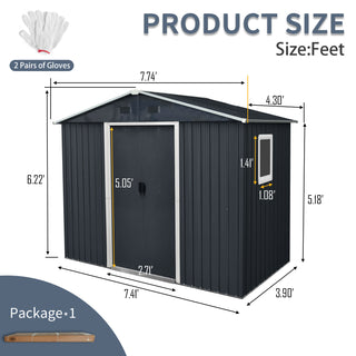 8X4 FT Outdoor Metal Storage Shed with Window and Metal Foundation for Backyard, Patio, Lawn