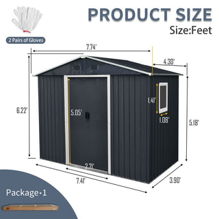 8X4 FT Outdoor Metal Storage Shed with Window and Metal Foundation for Backyard, Patio, Lawn