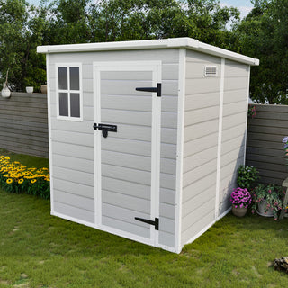 6x6 Ft Waterproof Resin Storage Shed with Floor, Window, Lockable Doors & Air Vents, Outdoor Tool Shed for Bikes