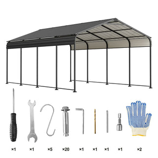 12 x 20 FT Heavy Duty Metal Carport, All-Weather Galvanized Outdoor Car Shelter for Car, Boat & Truck Protection