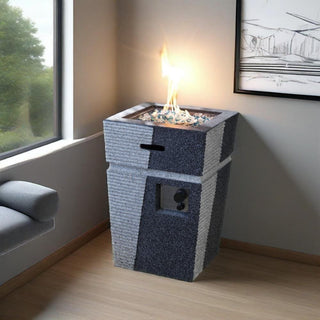 20" Propane Gas Fire Pit Table, 40000 BTU Square Concrete Fire Pit for Outside Patio Deck Garden Backyard-Light Gray