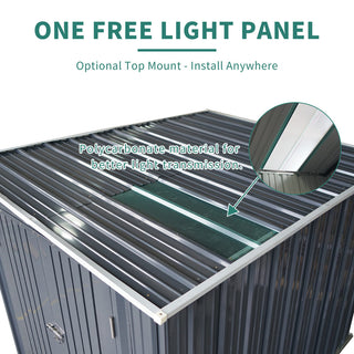 6x8 FT Galvanized Steel Lean-To Storage Shed with Lockable Double Doors & PC Light Panel for Tools, Bikes & Patio Storage