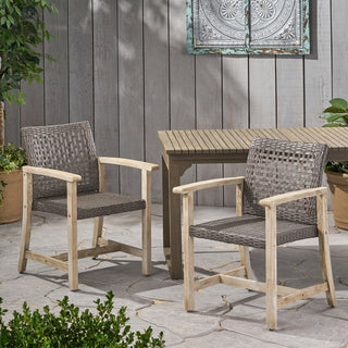 Two-Piece Wooden Rattan Dining Chair Set, Featuring A Weaving Technique